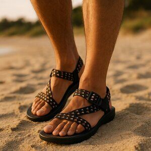 CHACO Lowdown Sandal Mens 11 Black Adjustable Strappy Water Hiking Hippie Travel